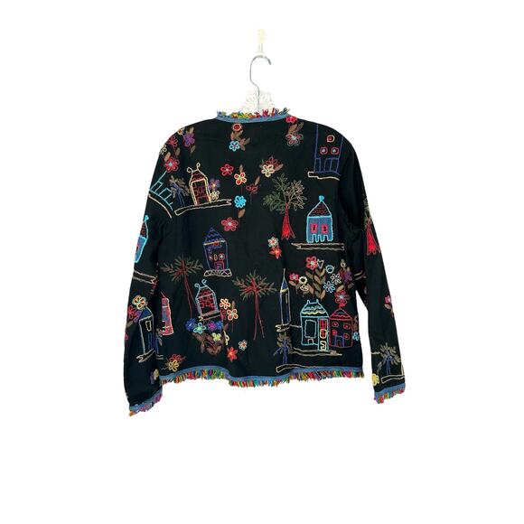 Chico's Multicolor Embroidered Fringe Art to Wear Lightweight Jacket Size Medium - Picture 10 of 12